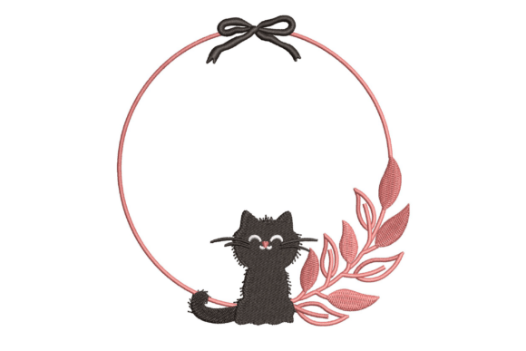 Charming Black Cat Bowed Crest Border Custom