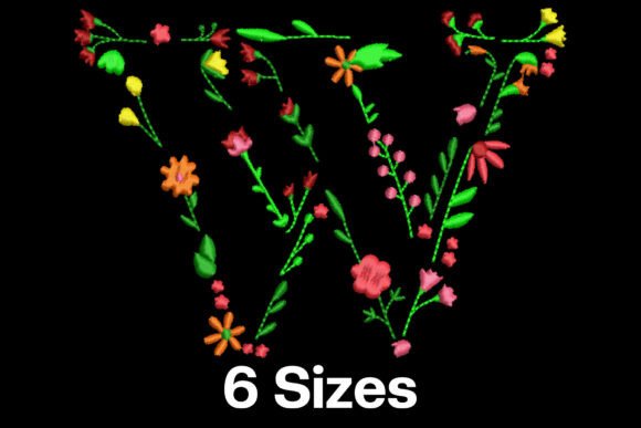 Charming Flower Alphabet Letter W for Embroidery