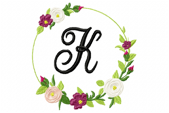 Charming Frame Roses Monogram Letter K