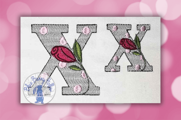 Charming Polka Dot Rose Letter X for Embroidery