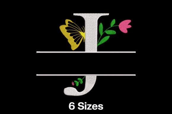 Floral Split Letter J: A Charming Embroidery Design