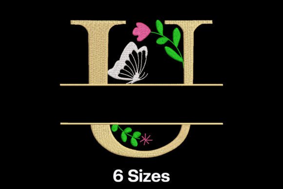 Floral Split Letter U: A Festive Embroidery Design