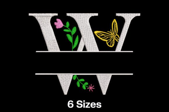 Floral Split Letter W: A Charming Embroidery Design