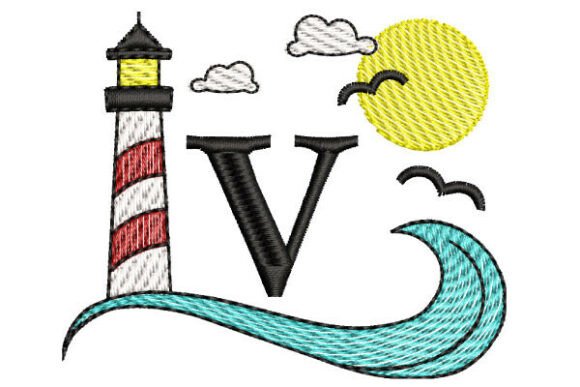 Maritime Monogram V: A Coastal Embroidery Gem