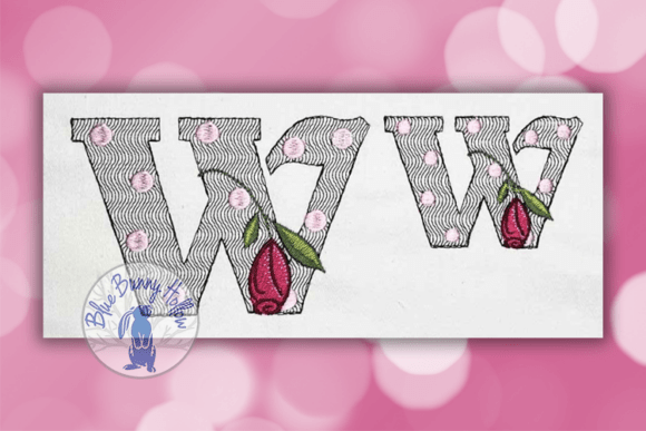 Polka Dot Rose Letter W: Elegance Embroidered